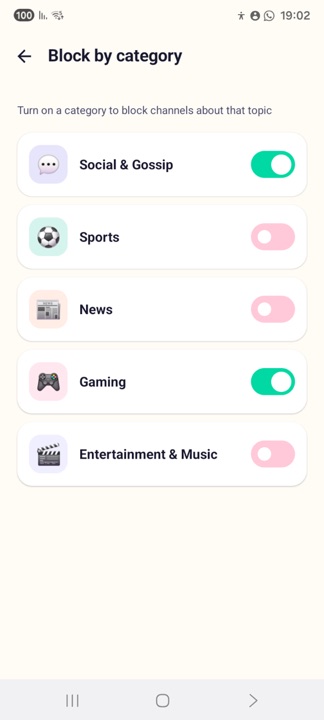 Blocking WhatsApp channels by category