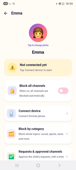 Per-child settings in SaferChat